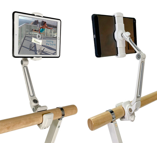 Tablet / Phone holder | Swiveling barre mount | Holds most 7” tablets and phones